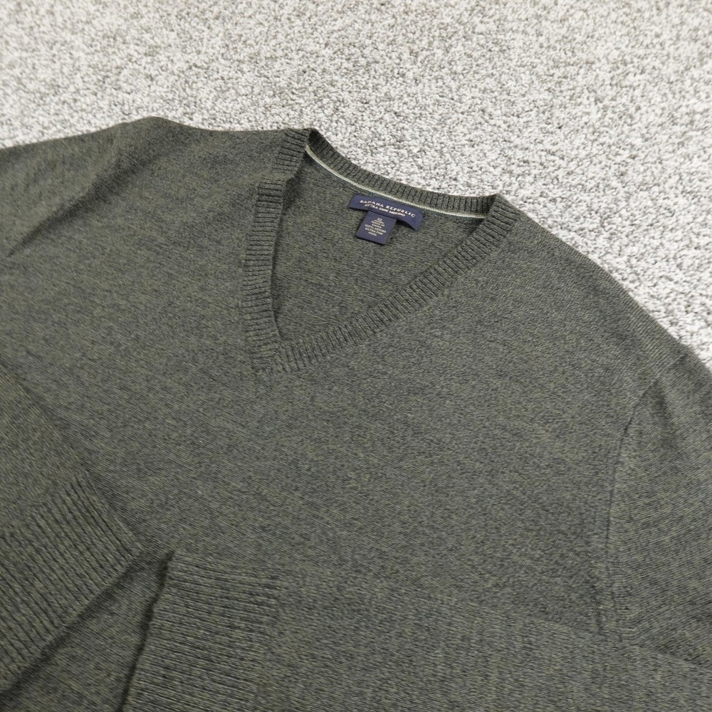 Banana Republic Sweater Mens XL Green Merino Wool V Neck Knit Pullover Cozy Soft